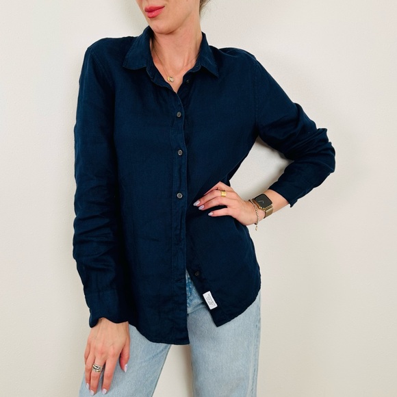 J. Crew slim shirt in Baird McNutt Irish linen long sleeve button down navy - Picture 3 of 9